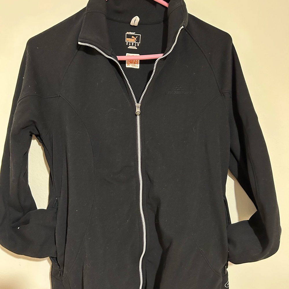 Puma fitted long sleeve track zip up, woman size medium